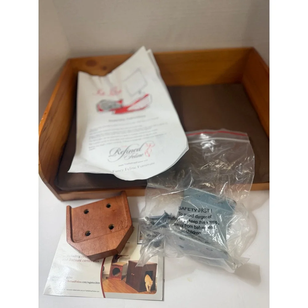 The Refined Feline Kit-In-Box Solid Wood Desk Side Cat Bed Cherry Finish